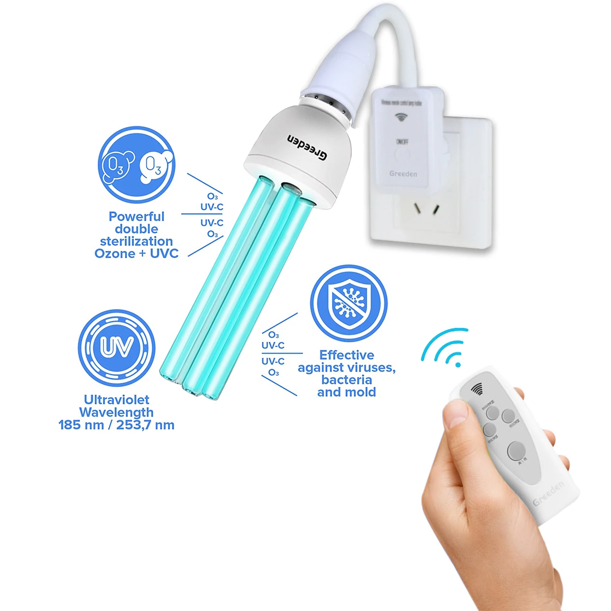 110V /220V 2H Shape UV 185nm 254nm UVC lamp E26/E27 base cfl 25W 15W