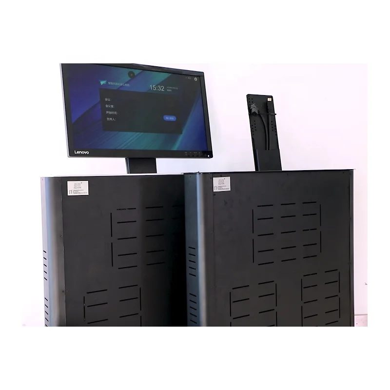 Customized Paperless conference system computer LCD hidden desktop flip up monitor Anti-pinch screen lift for 20 22 24inch