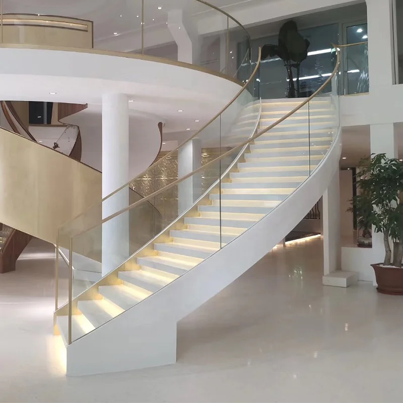 VIKO Building Code Tempered Glass Railing Modern Curved Stairs Steel Staircase