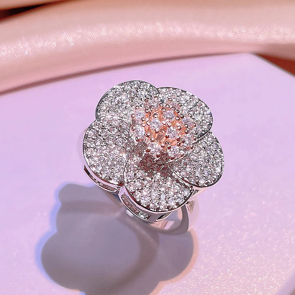 Wholesale women Cute Pretty Flowers Diamond women Jewelry Set silver plated women jewelry