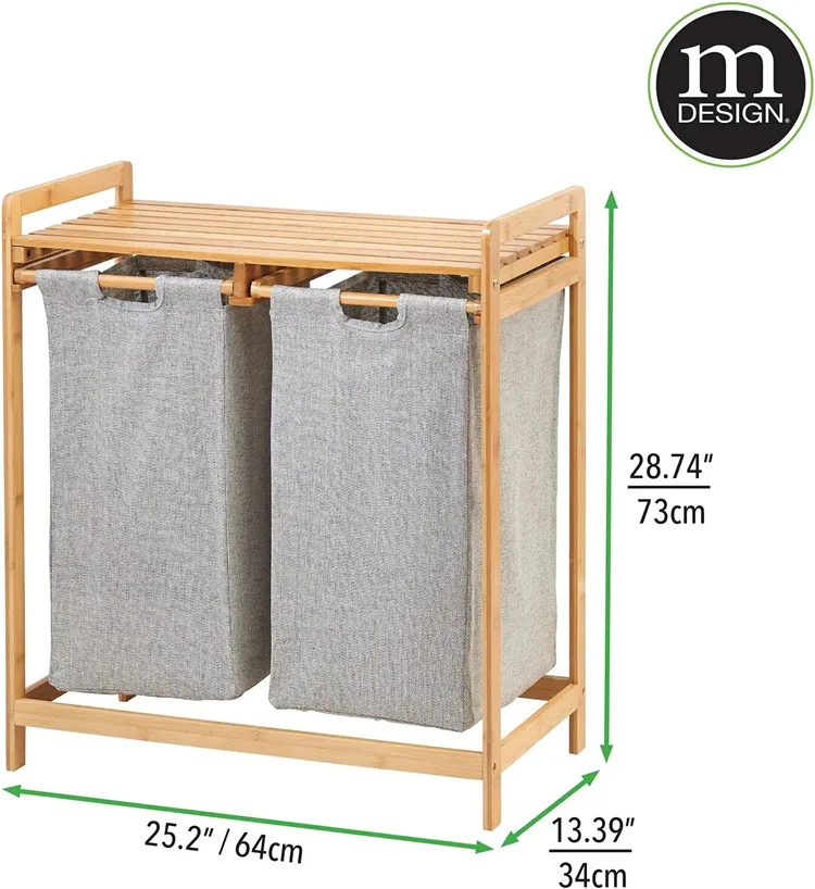 laundry basket 2 compartments Storage Laundry Hamper Bamboo dirty clothes basket