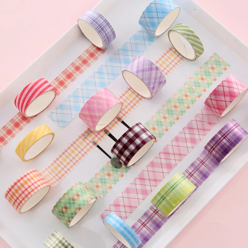 Plaid and paper tape set creative stationery diy plaid hand ledger hand stickers