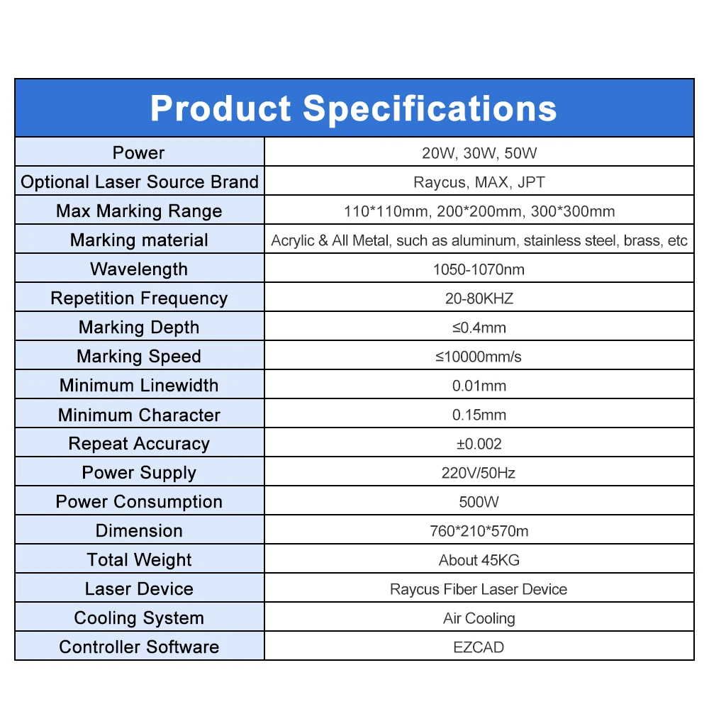 Raycus MAX Fiber Laser Marking Machine  with Rotation axis for Metal Fiber Marker 20w 30w 50w 100w Laser Marking Machine