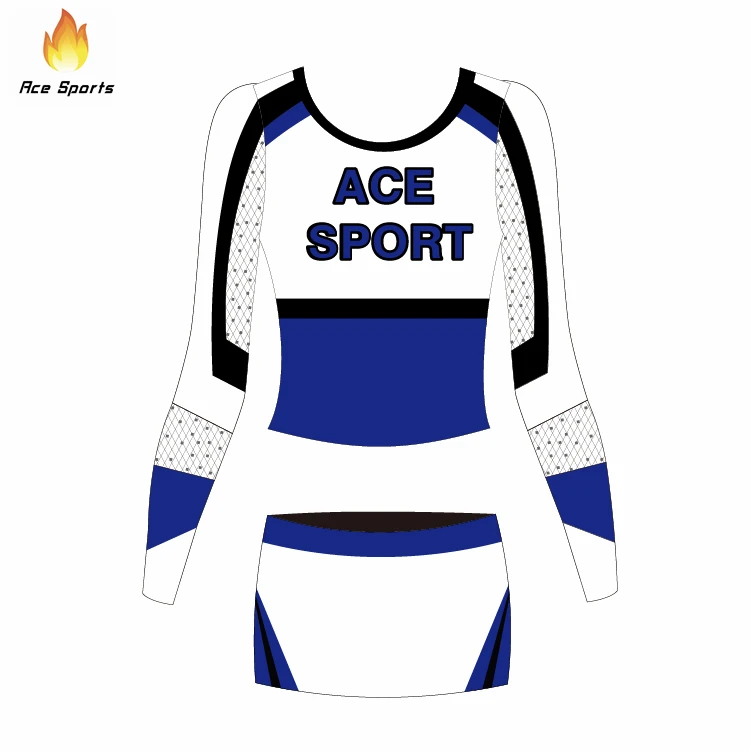 Ace Sports Wholesale Latest High School Long Sleeve Girl Cheerleader Skirt Costume Custom Rhinestone Cheerleading Uniforms