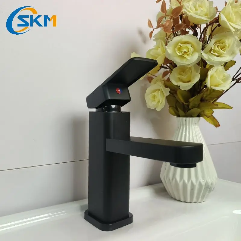 SAKEMI Stainless Steel Black Bathroom Wash Basin Faucet Black Sink Hot Cold Water Mixer Face Basin Tap