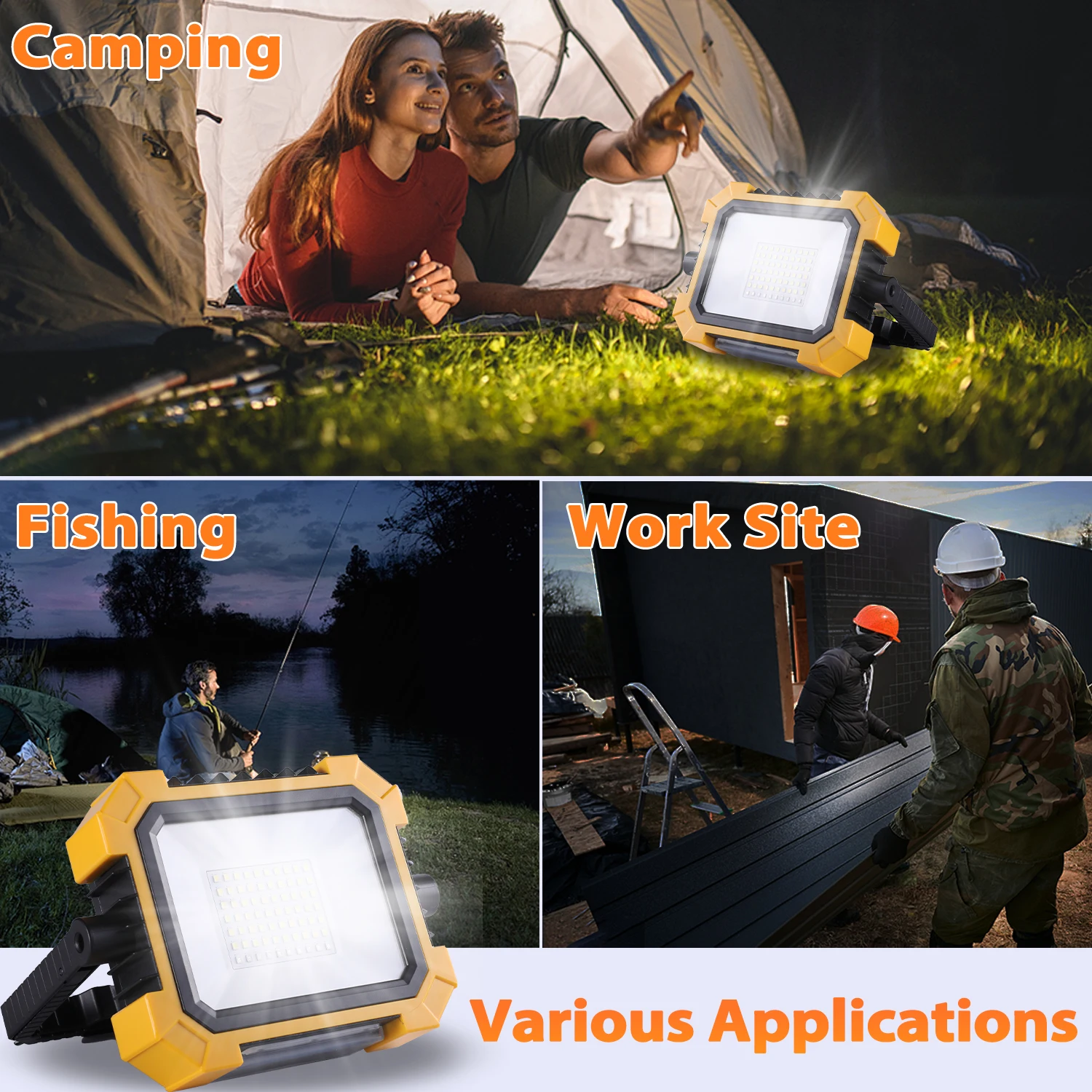 Rechargeable Solar LED Work Light Outdoor Portable LED Spotlight Rechargeable Floodlight Waterproof Wall Light