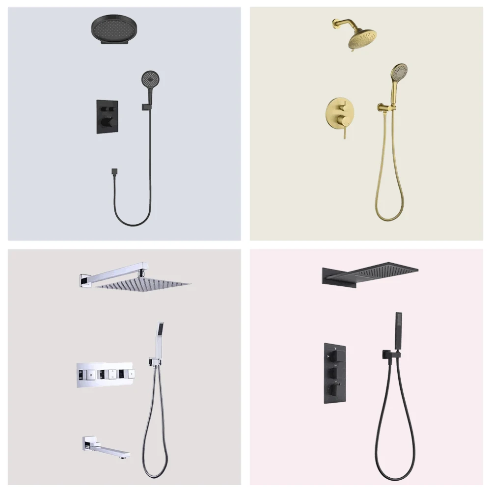 Wall Mounted Bathroom Fittings Shower Mixer Bath Hotel Brass Shower Faucets Set Shower Column