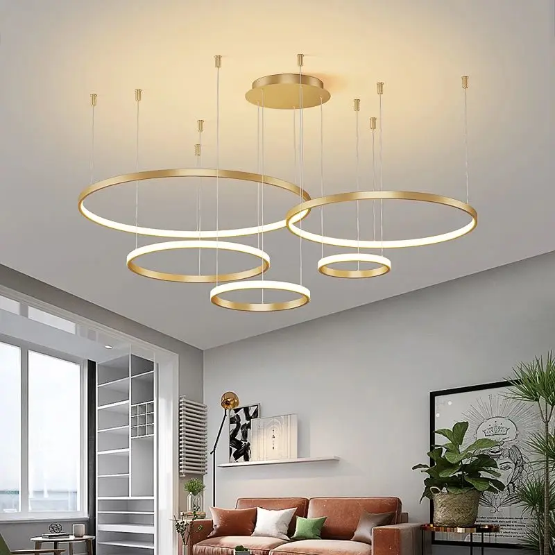 Modern Pendant Lights Living Room Dining Room Circle Rings Acrylic Aluminum Body LED Ceiling Lamp Home Metal Contemporary