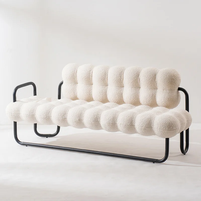 Modern Minimalist Stainless Steel Frame With Teddy Fabric Design Leisure Chair And Long Bench For Home Use
