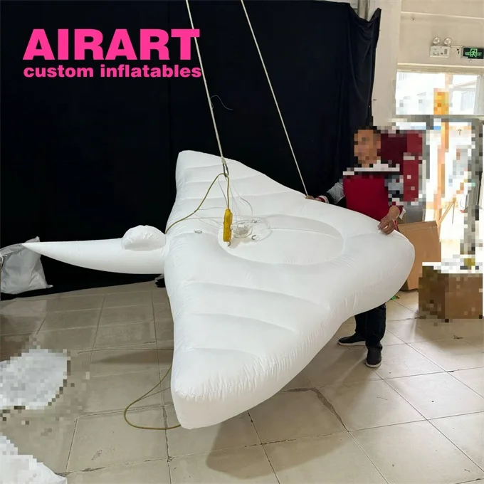 Interior decoration inflatable sea themed fish, white inflatable manta rays for display