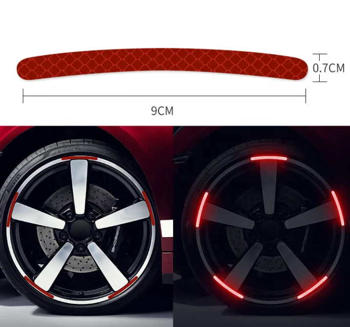 20pcs/set Car Wheel Hub Reflective Sticker Tyre Rim Luminous Stickers Roadway Safety Motorcycle Bicycle Tire Reflective Strip