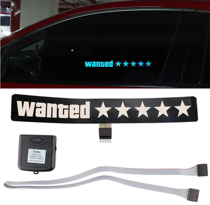 EL Car Sticker Electric Sticker Glow In The Dark Led Light Up 5 Stars Wanted Sticker For Car Decoration