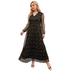 Women Black Lace Plus Size Maxi Evening Dresses With Sequined Mother Of the Bride Dresses