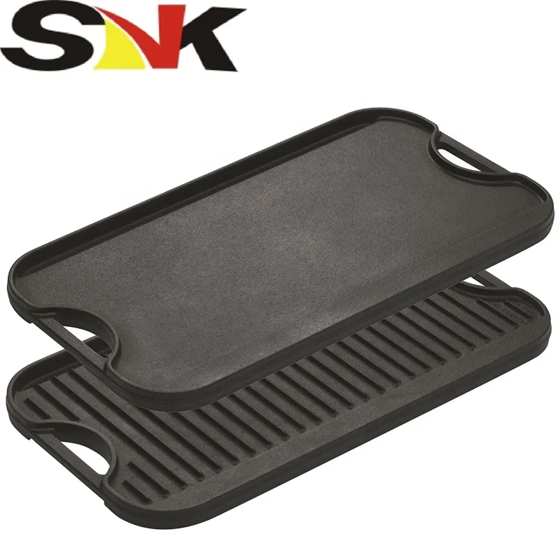 Pre-Seasoned Double Sided Grill Pan Nonstick Reversible Cast Iron Double Use BBQ Griddle Plate