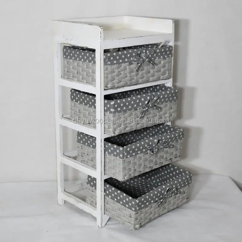 Factory Cheap High Quality Wholesale Rustic Living Room Wooden Drawers and Wicker Drawers Storage Cabinets