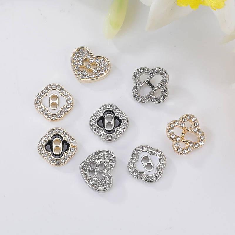 Women's Shirt Buttons Gold Factory Supplies Shank Sewing Fancy Decorated Zinc Alloy Metal Plating Washable Round Rhinestones