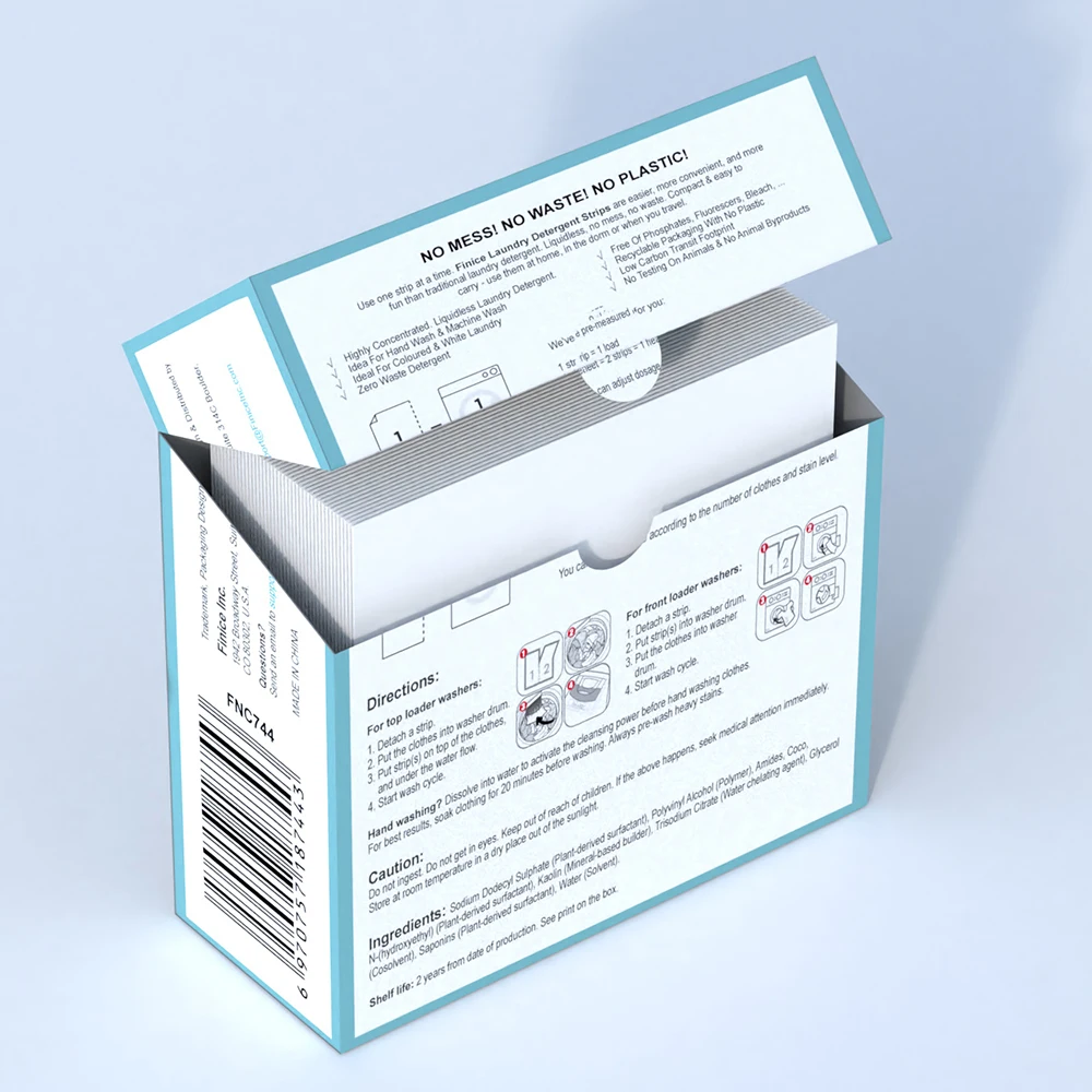 Finice Widely Used For Hot And Cold Water Plant based Formulation Laundry Strips Laundry Detergent Sheets
