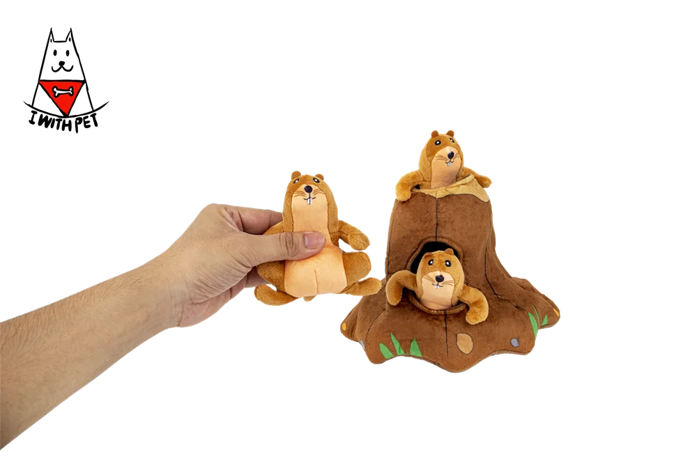 Custom Plush Pet Products Hide and Seek Dog Toys Squirrel Shape Puzzle Squeaking Toys With Tree House