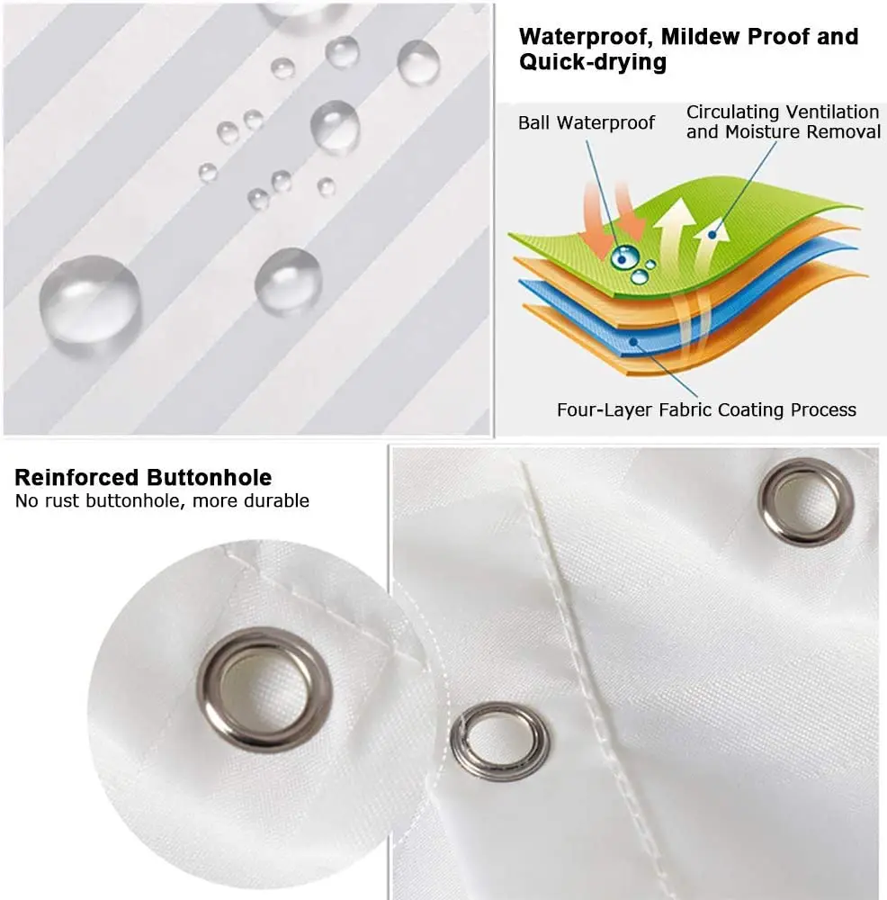 Bathroom Shower Curtains Mould Proof Resistant Polyester Cloth Anti Bacterial Waterproof White Satin Stripe shower curtain