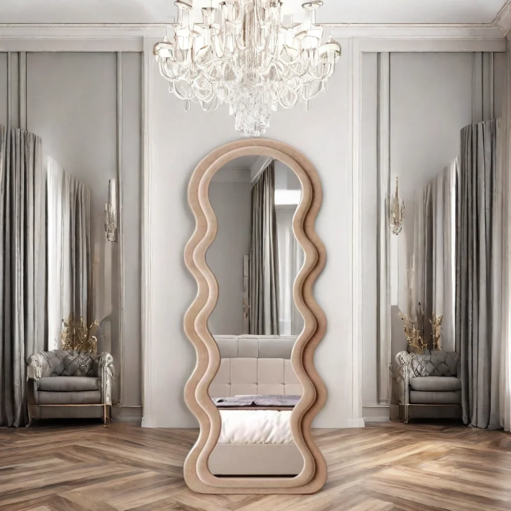 Wholesale flannel framed vintage wave furniture dressing mankeup toilet hanging wall floor full body mirror espejo spiegel miroi