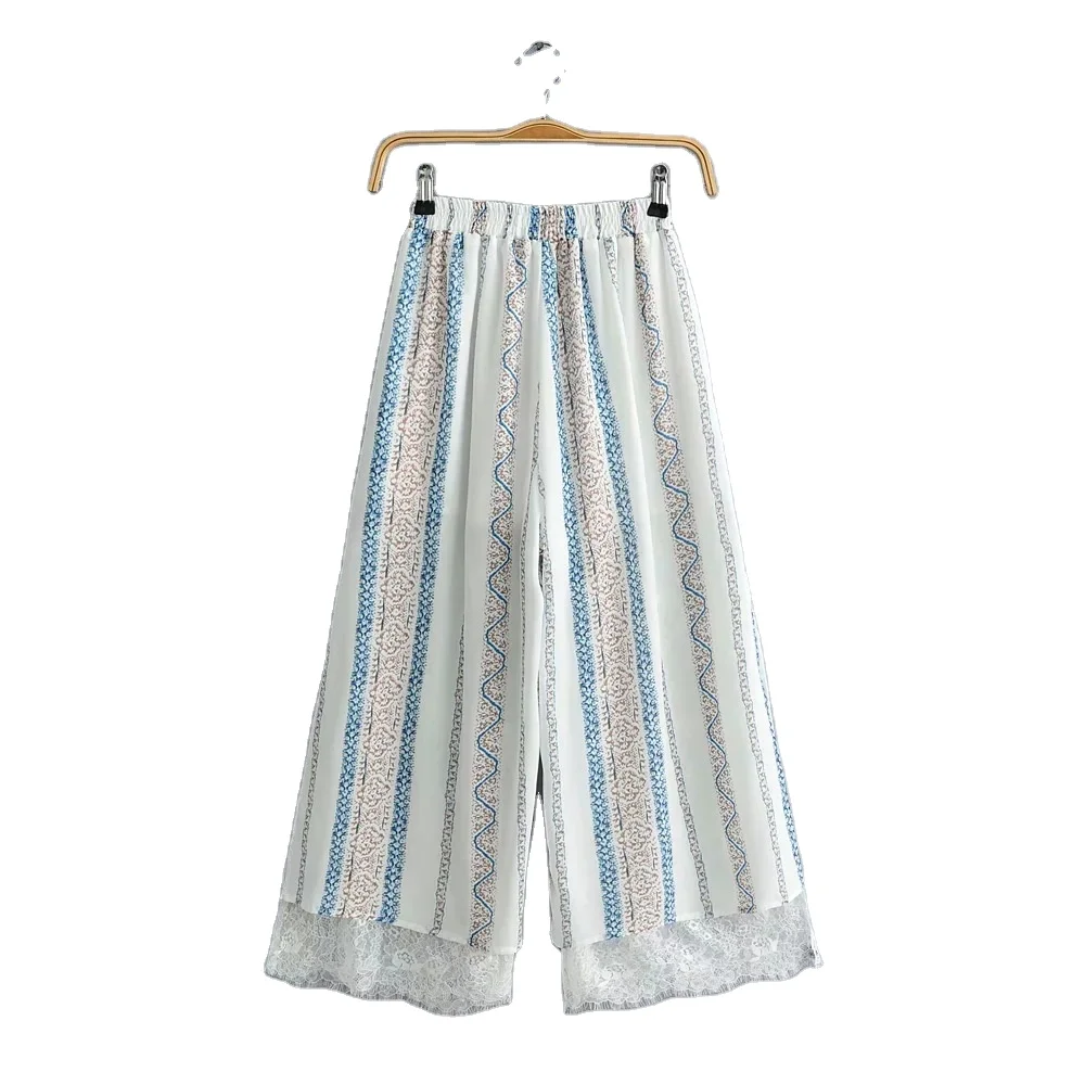 
Women chiffon printed lace wide legging split leg 