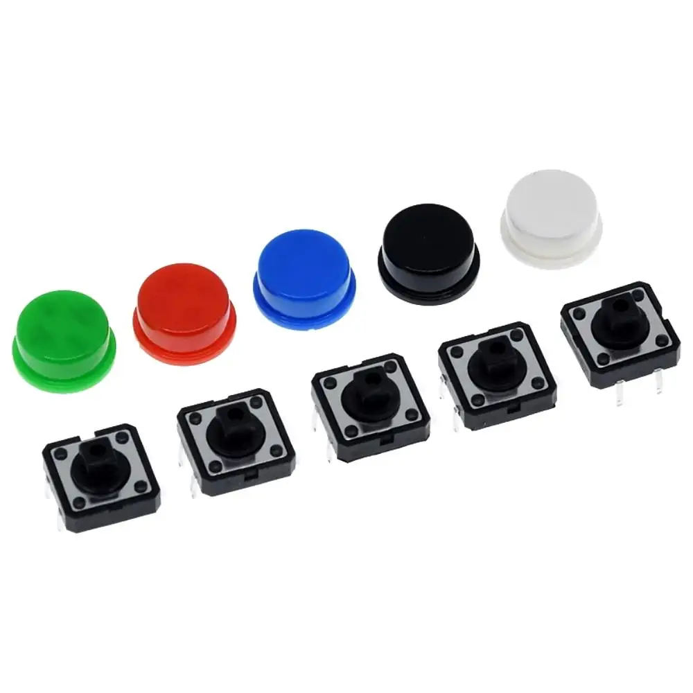 25PCS Momentary12*12*7.3MM Micro switch button + 25PCS Tact Cap(5 colors) with Case Tactile Push Button Switch