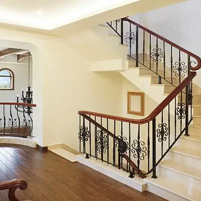 ST Foshan Railing Supplier Traditional Black Steel Panel Balcony Fence Wrought Iron Balustrade for America