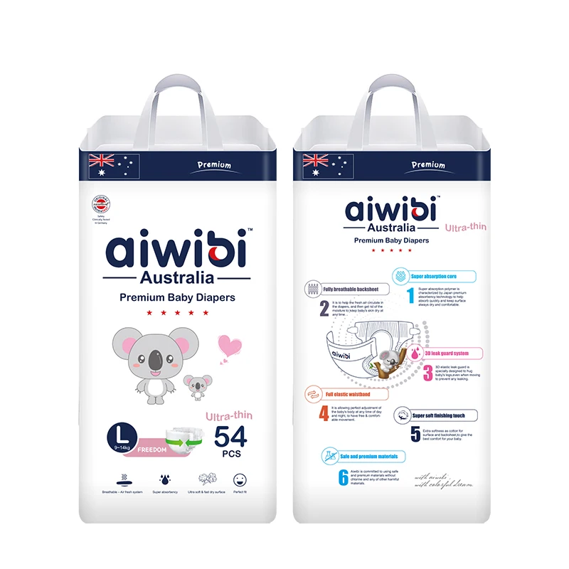 Australian Aiwibi  New Born Disposable Diapers High Quality Super Soft Thin Premium Diapers/Nappies With Tape