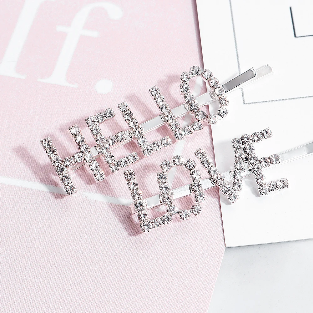 2pcs/lot Hot Sale Fashion Word Hair Clips Austrian Crystal Barrettes for Women Hair Pins Stick Headpieces Accessories