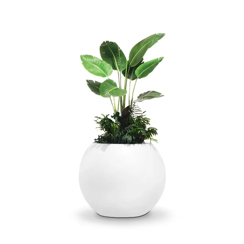 Small Round Fiberglass Flower Pot Decoration Vase  For Garden Street Hotel Mall Decor