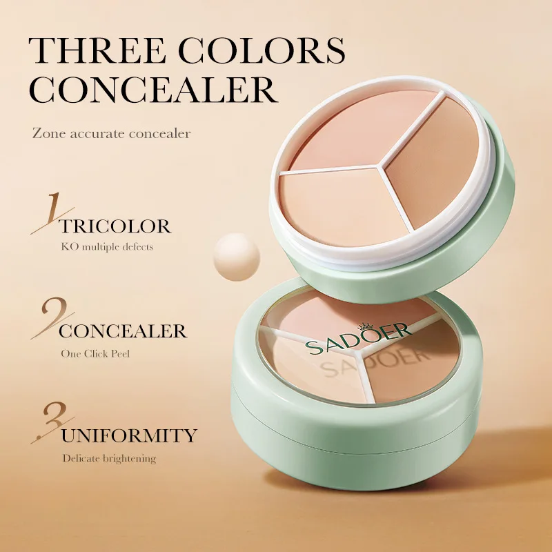 Sadoer 3-color Concealer Palette Full Coverage Dark Circles Acne Pores Cream Face Concealer For Cosmetics