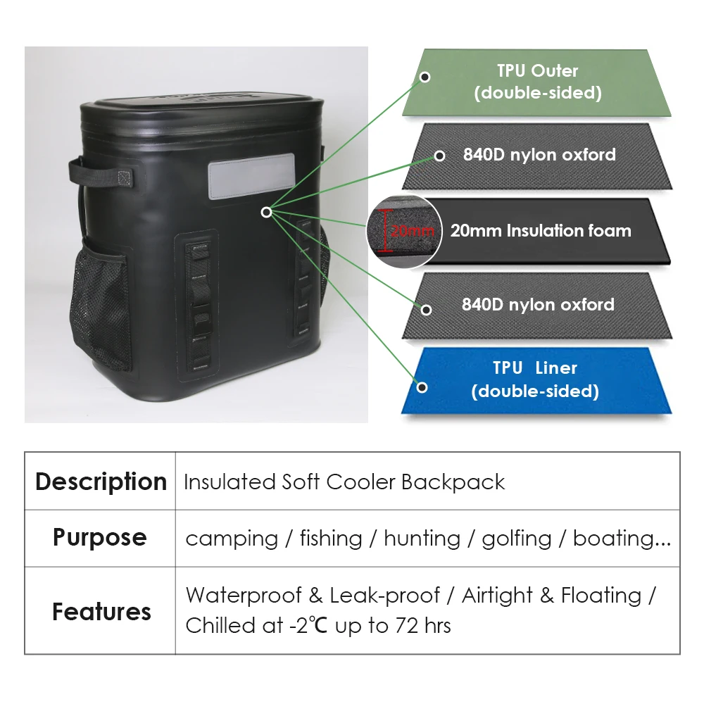 Custom Portable Soft Waterproof Floating Ice  Beach Drink Beverage Travel Camping Picnic Car Hiking Insulated Cooler backpack