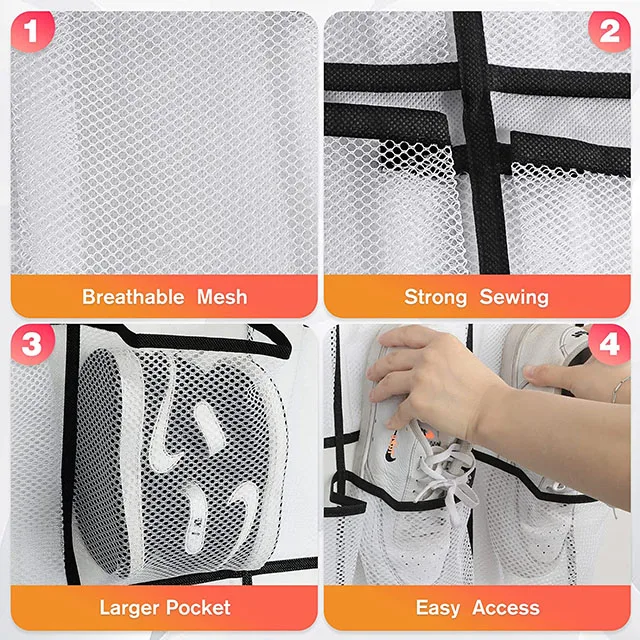 Hanging closet organizer non-woven Breathable Mesh Over the Door Hanging Shoe Organizer 24 Pockets   with 4 Metal Hooks 3 colour
