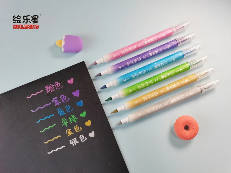 Factory Price 6 color metallic colors glitter art marker pen twin marker for children student art