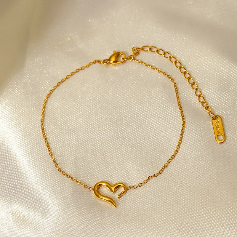 New Popular Geometric Open Heart Chain Bracelet Jewelry Stainless Steel Plated Peach Heart Charm Bracelets