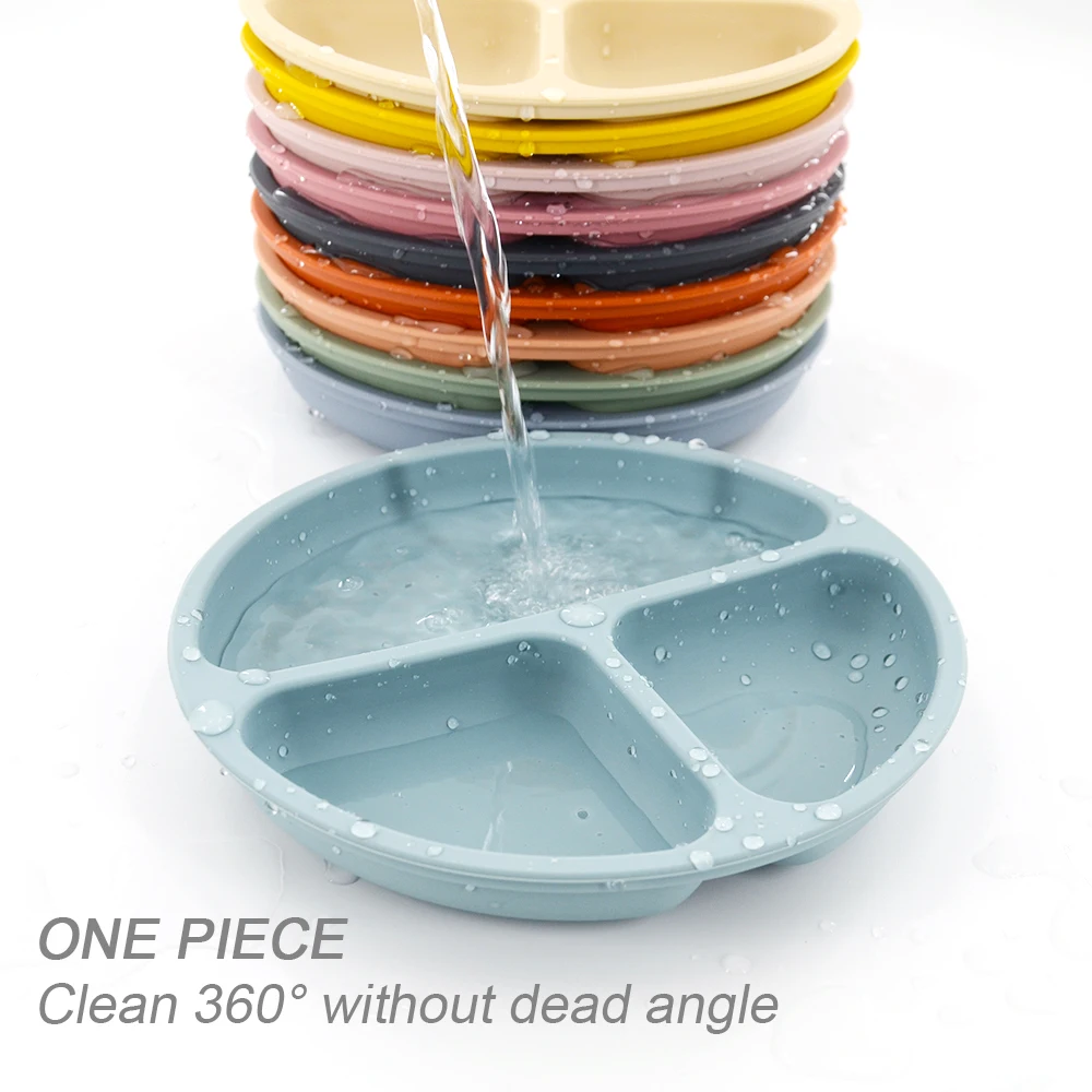 100% Food Grade Unbreakable Divided Feeding Plate Silicone Non-slip Suction Bowl And Chew Spoon Set For Babies And Toddlers
