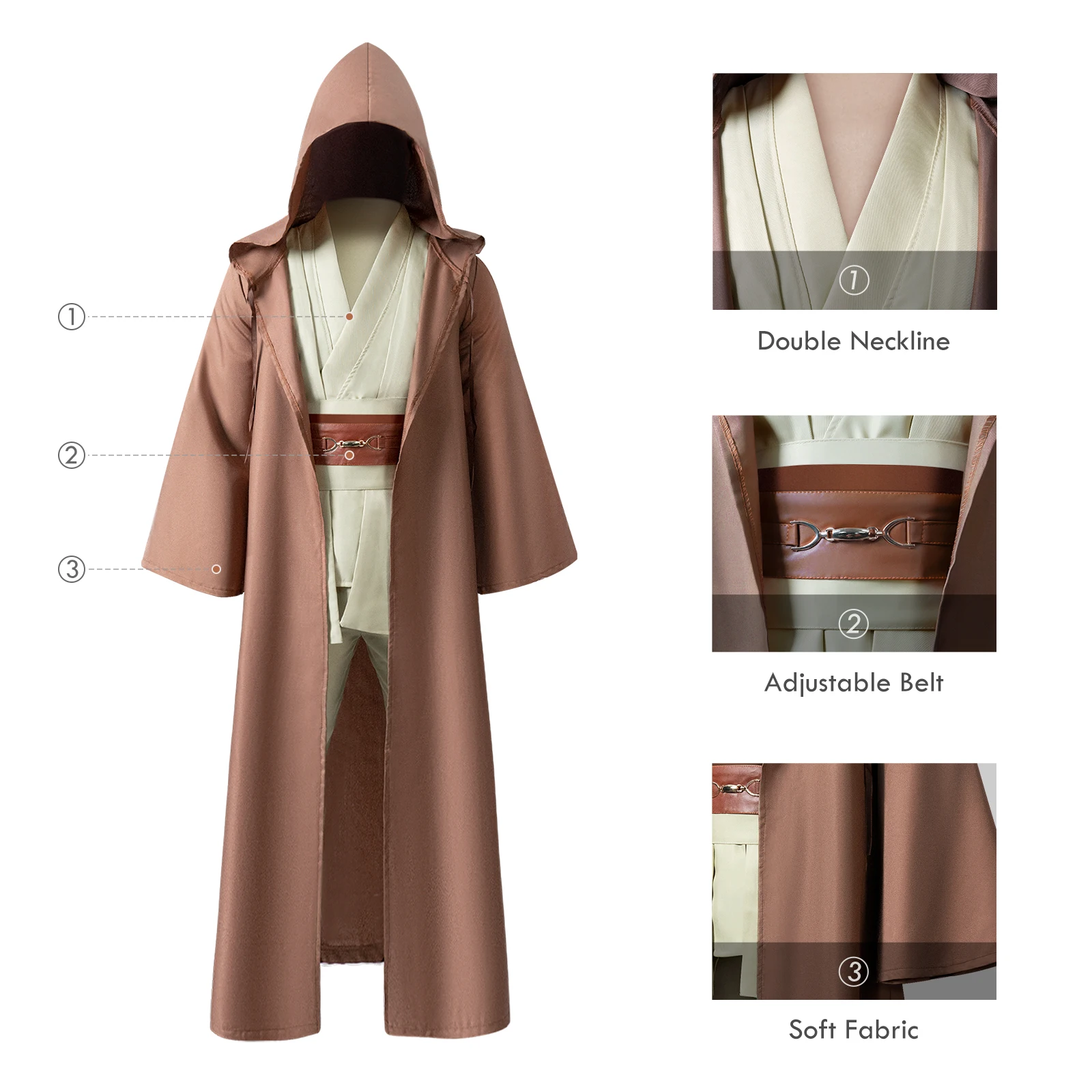 Obi wan Kenobi Premium Quality Cosplay Costume Black Brown Jedi Robe from Star the Wars for Lightsaber Dueling