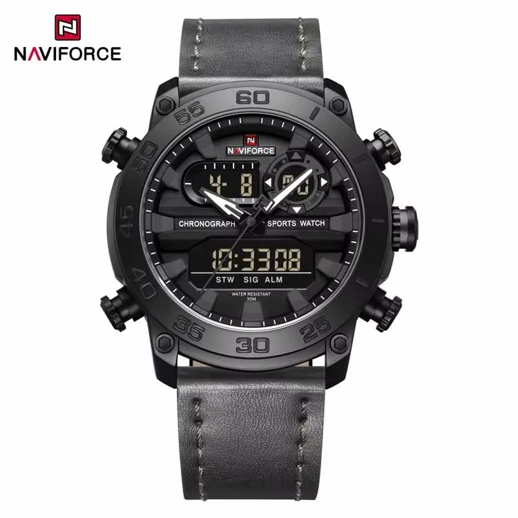 NAVIFORCE 9235 часы для мужчин новые цифровые наручные Спортивные кварцевые с двойным дисплеем 30 м Водонепроницаемые Заводские