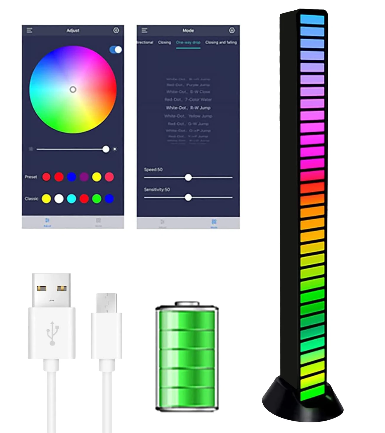 New arrival RGB Rechargeable Sound Control Light Wireless Voice-Activated Pickup Music Lights rhythm recognition light