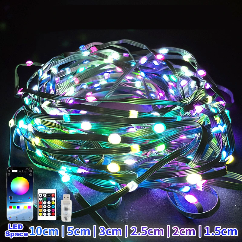 DC12V WS2815/WS2818 4Pin Pebble Seed LED Pixel String Light RGB Addressable IP67 Green Wire 5cm/10cm Pitch 50ct/100ct/200ct Long
