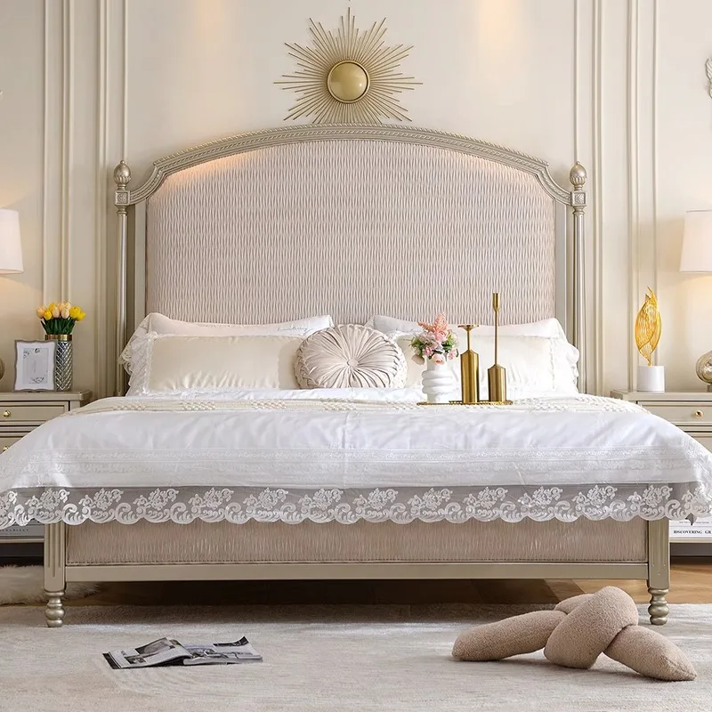 Wholesale Modern Solid Wood King Queen Framed Double Beds Leather Bed White Luxury Royal Bed For Bedroom Furniture
