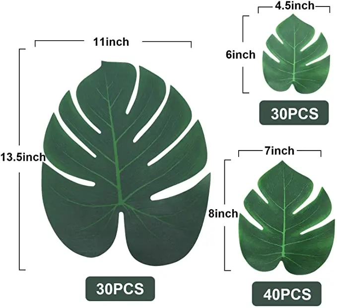 100PCS Artificial Tropical Palm Leaves plant Monstera Fake Large Green Leaf For Hawaiian Jungle Beach Birthday Party Table