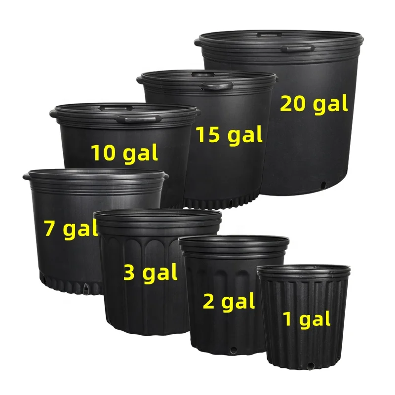 Sustainable Recycled Pots 1 ,2 , 2.5 , 3 ,3.5 , 4 , 5 , 7 , 9 gallon Plastic Nursery Gallon Pots Flower Pot
