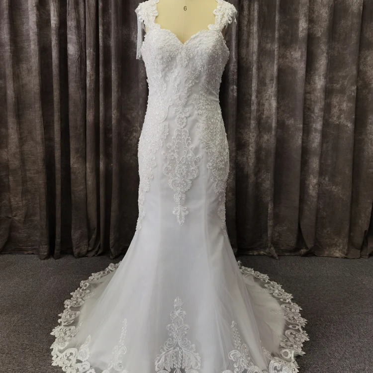 High Style Applique Wedding Dress Bead Sleeveless Mermaid Bridal Gown With Train