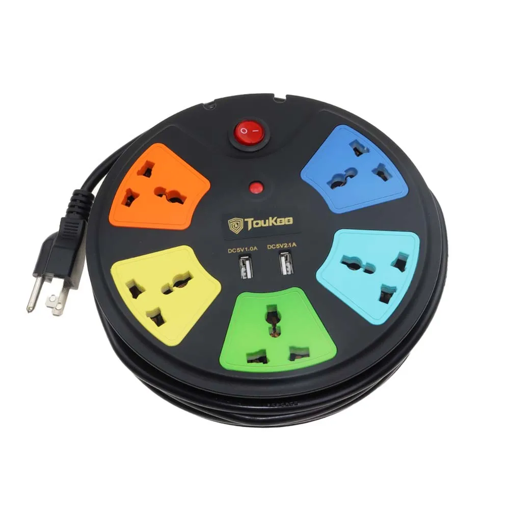 
2021 EU Type Disc 5 Outlets Multi Universal Electrical Socket CE 5 Way 2 USB Europe Type Electric Extension Socket 