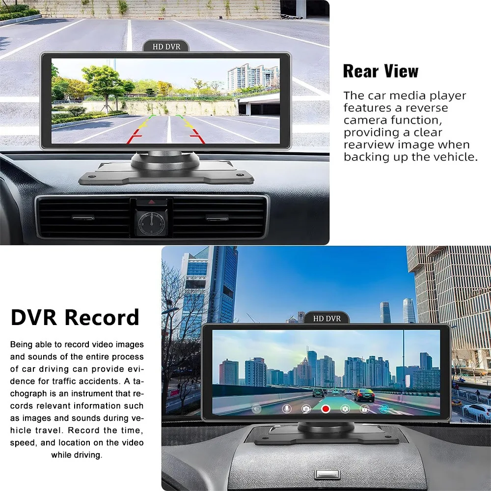 Portable 10.26 inch carplay screen 1080P dash cam car screen wireless carplay android auto FM function music player car dvd play