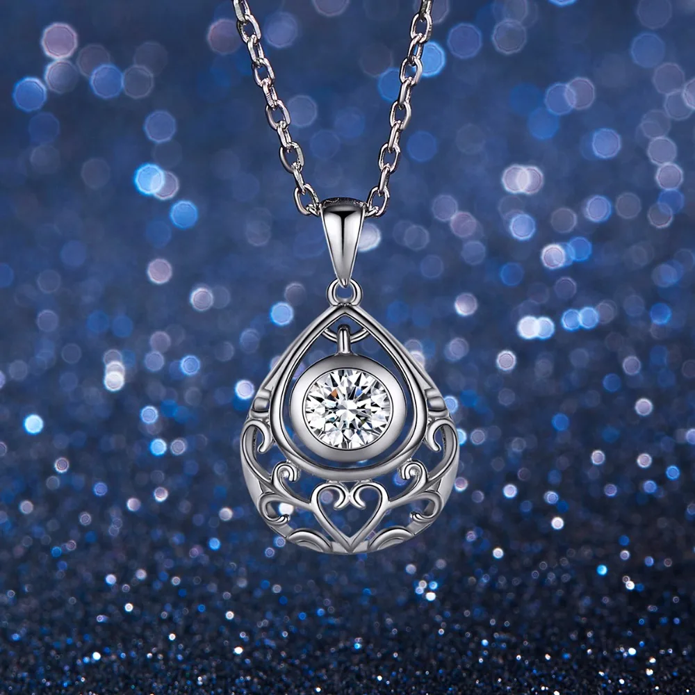 Water Drop Pendant Necklace for Women 925 Sterling Silver Rhinestone Crystal Pendant Skeleton Heart Girls Necklaces Jewel
