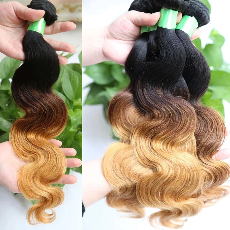 Wholesale Hair Bundles Sew in Human Hair Weave Ombre Hair High Quality Brazilian 100% Remy #1b/4/27 Three Tone Mink YES!
