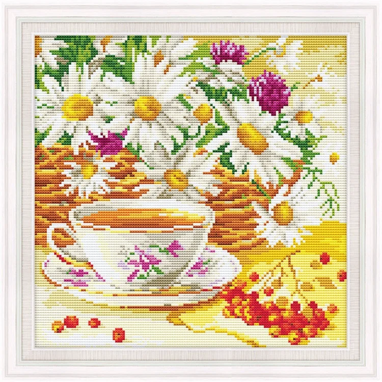 
Home Decoration Flower Tea Printed Cross-stitch Kits DIY Craft Cross-stitch For Starter 