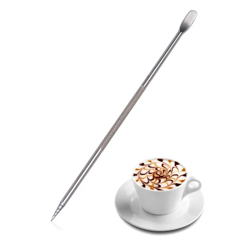 Stainless Steel Coffee Carved Stick Needle DIY Fancy Drawing Needle Cappuccino Flower Pin Crocheted Coffee Art Pen